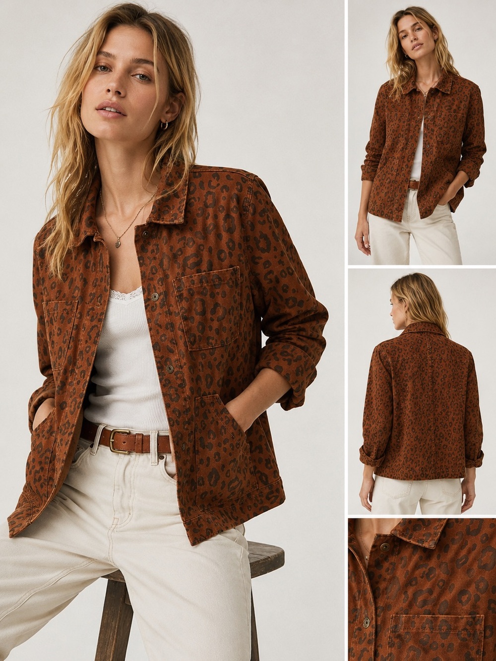 Universal Thread Leopard Print Utility Jacket Medium | Safari Chic Denim Shacket